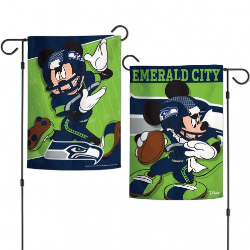 Seattle Seahawks Disney Mickey Mouse Double Sided Vertical Garden Flag; Polyester