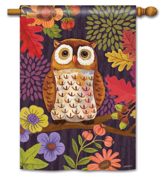 Fall Floral Owl House Flag