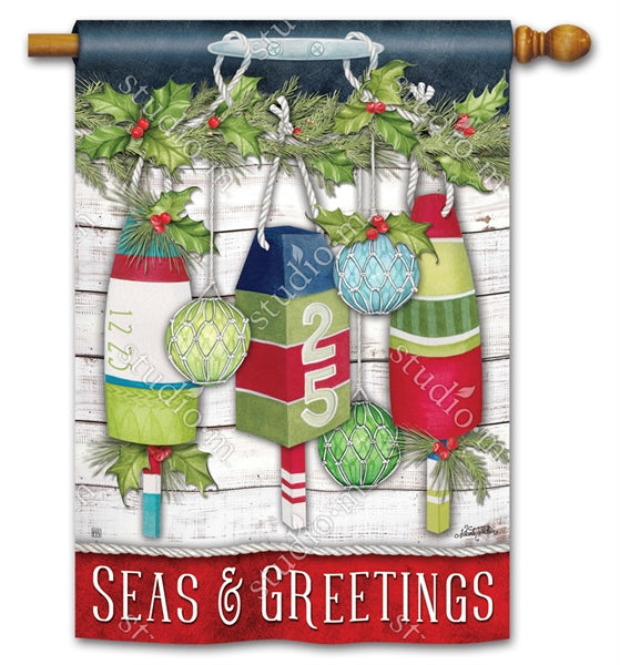 Seas & Greetings Nautical Christmas House Flag