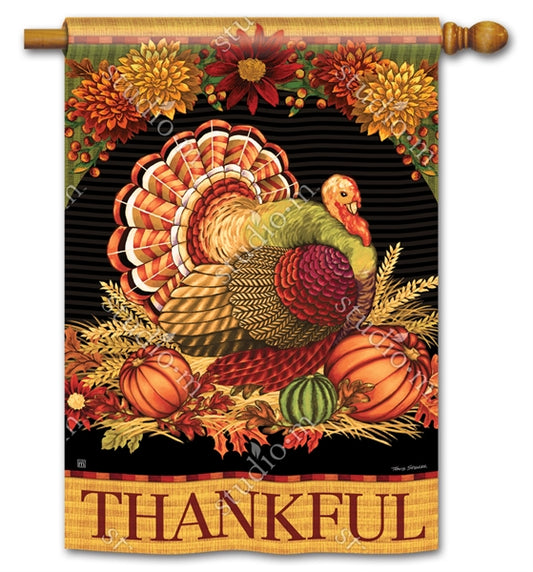 "Thankful Turkey" Printed Seasonal House Flag; Polyester