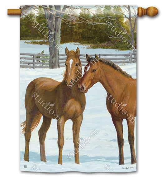 "Winter Horse" Printed Seasonal House Flag; Polyester