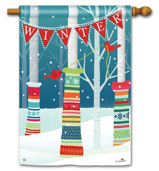 "Winter Yarn Bomb" Printed Seasonal House Flag; Polyester