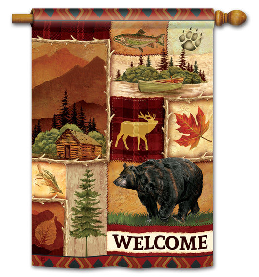 Woodland Cabin Fever House Flag