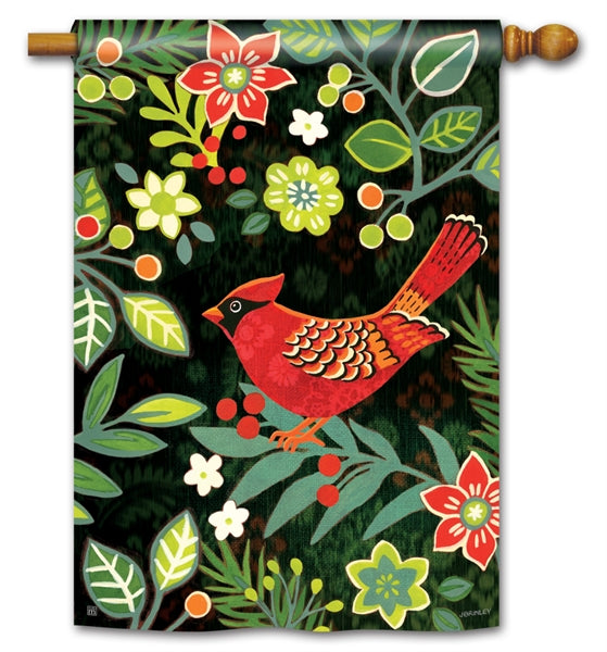 Folk Holiday Cardinal Printed Seasonal House Flag; Polyester