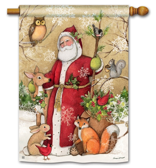 "Woodland Santa" Printed Seasonal House Flag; Polyester