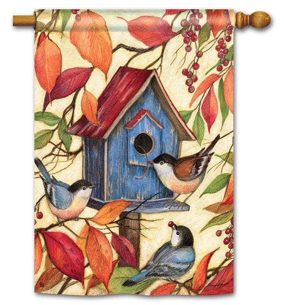 "Welcome Neighbors Birdhouse" Printed Seasonal House Flag; Polyester
