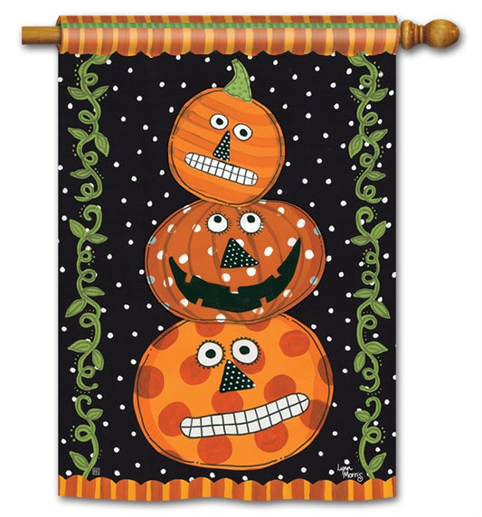 "Halloween Pumpkin Faces" Printed Seasonal House Flag; Polyester