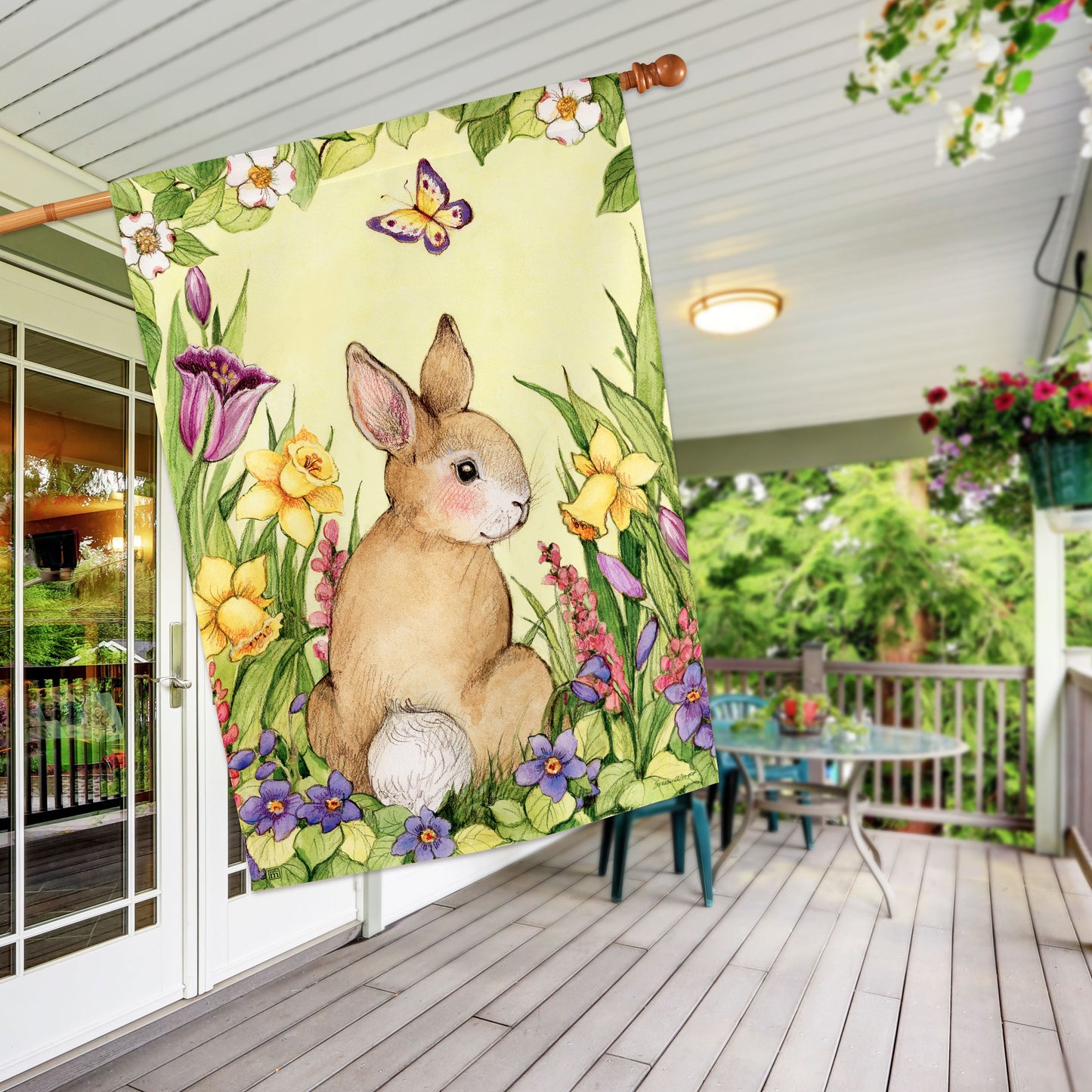 Springtime Bunny House Flag