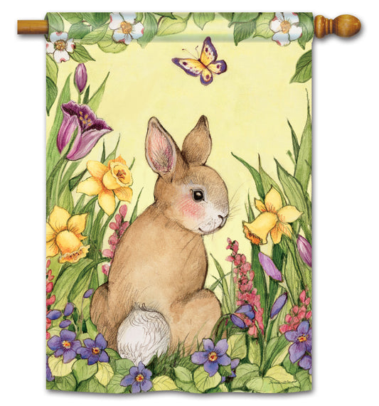 Springtime Bunny Printed House Flag; Polyester 28"x40"