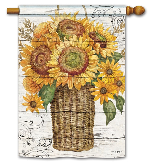 Farmhouse Sunflower Printed Seasonal House Flag; Polyester
