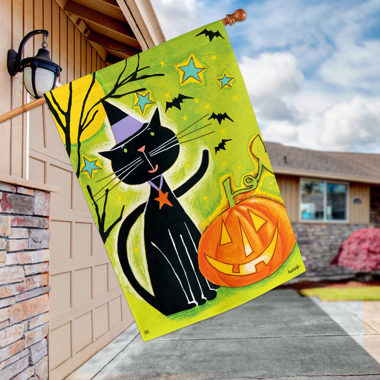 Black Cat Magic Printed House Flag; Polyester 28"x40"