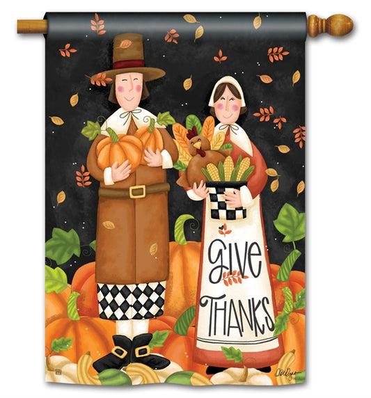 "Pilgrim Thanksgiving" Printed Seasonal House Flag; Polyester