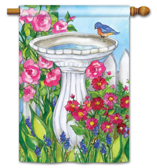 Backyard Birdbath House Flag