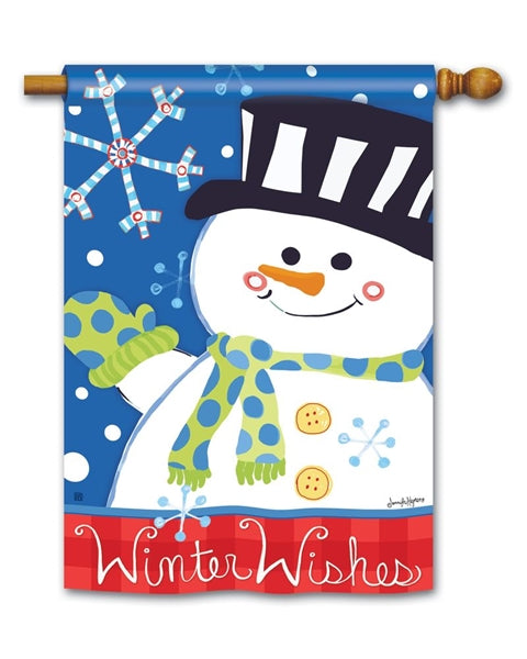 "Winter Wishes" Printed Seasonal House Flag; Polyester