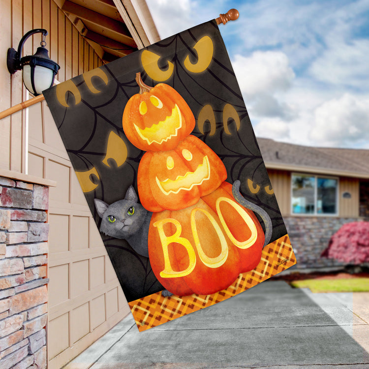Who's There Pumpkin Stack Printed House Flag; Polyester 28"x40"