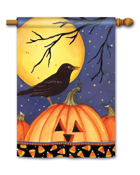 Halloween Crow Printed Seasonal House Flag; Polyester