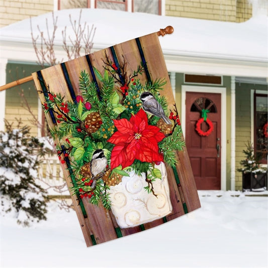 "Winter Chickadee Greeters" Printed Seasonal House Flag; Polyester