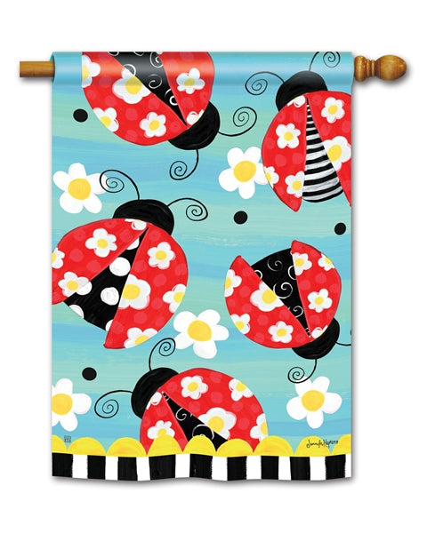 Folk Ladybugs Printed Seasonal House Flag; Polyester