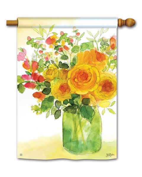 "Yellow Roses" Printed Seasonal House Flag; Polyester
