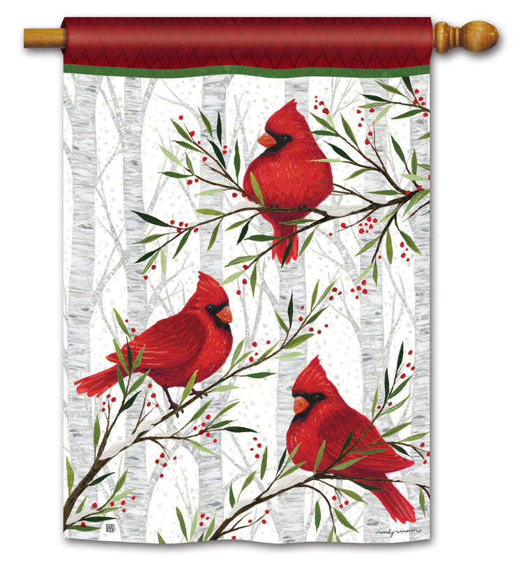 Cardinals in Birch Printed House Flag; Polyester 28"x40"