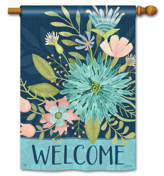 Welcome Floral Reflection House Flag