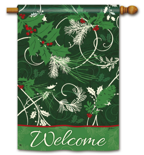 Christmas Winter Scrolls Printed Seasonal House Flag; Polyester