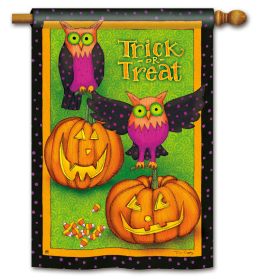 "Trick or Treat Owls" Printed Seasonal House Flag; Polyester