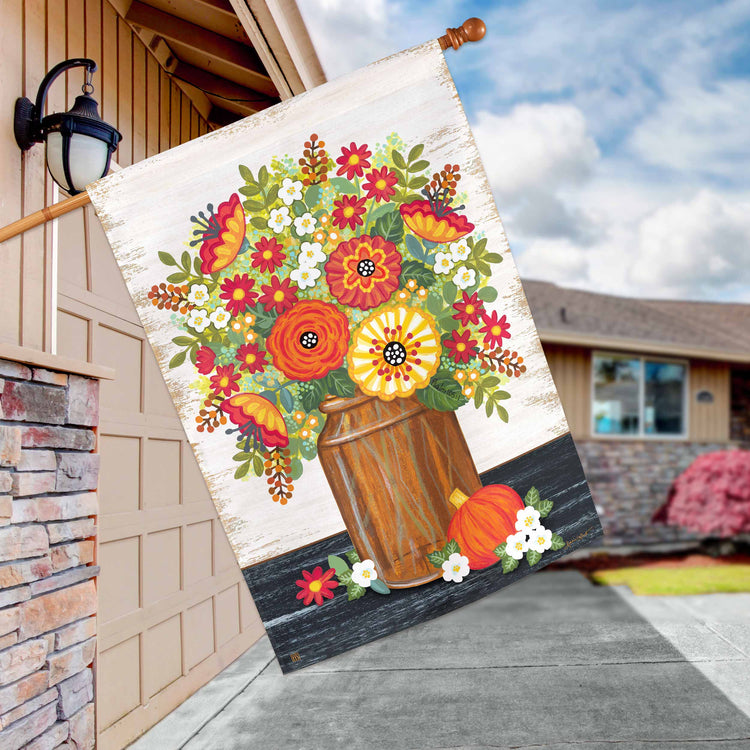 Rustic Fall Flowers Printed House Flag; Polyester 28"x40"
