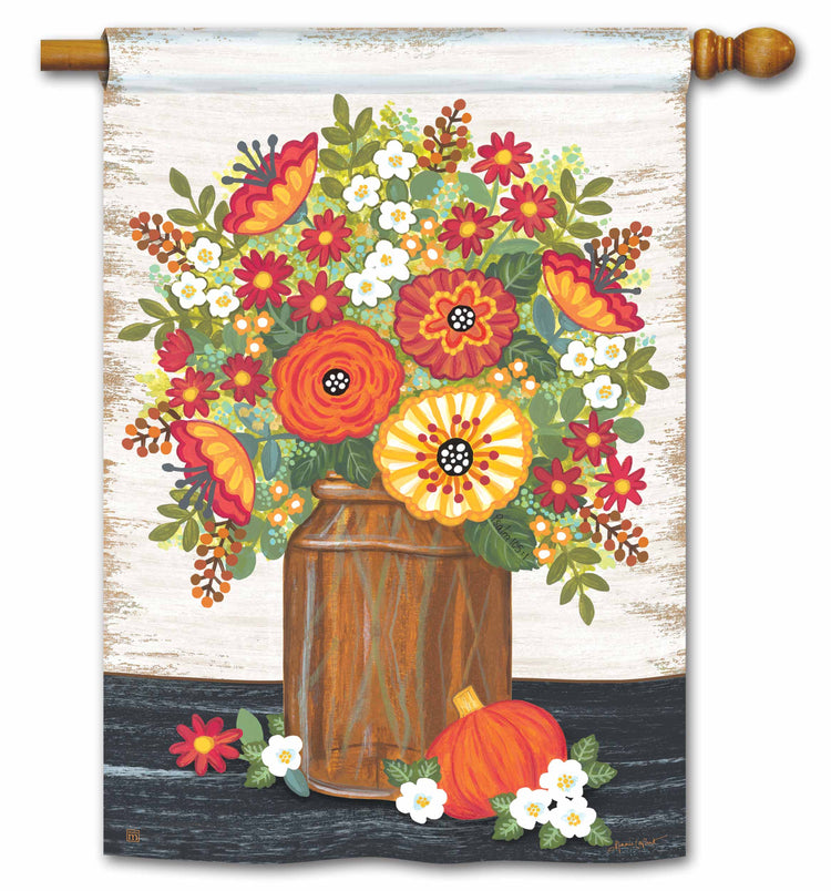 Rustic Fall Flowers Printed House Flag; Polyester 28"x40"