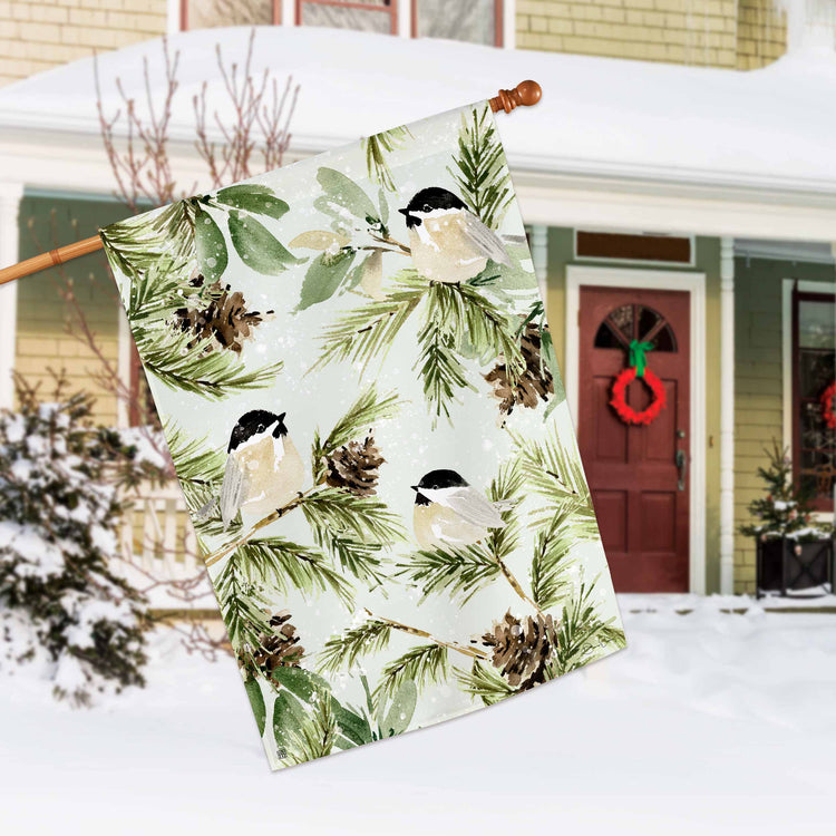 Winter Chickadee Printed House Flag; Polyester 28"x40"