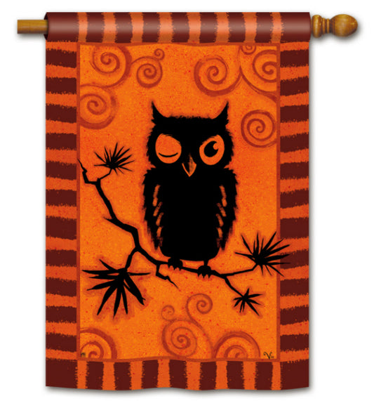 Halloween Hoot Owl Printed Seasonal House Flag; Polyester