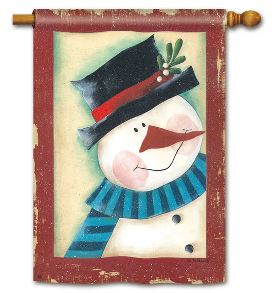 Peeking Snowman House Flag