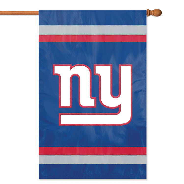 New York Giants Applique/Embroidered Double Sided House Flag with Sleeve & Hang Tabs for Hanging as a House Flag or on a Wall/Door; 420 Denier Nylon -