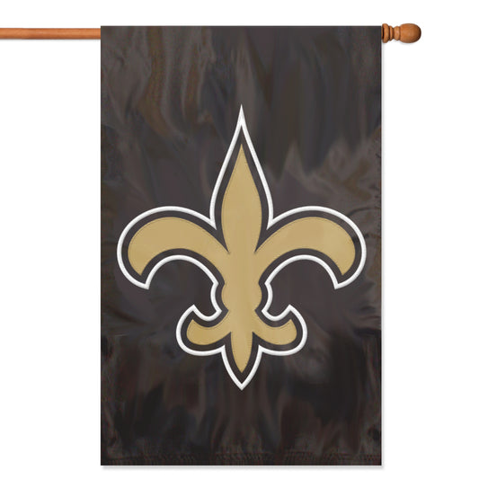 New Orleans Saints Applique/Embroidered Double Sided House Flag with Sleeve & Hang Tabs for Hanging as a House Flag or on a Wall/Door; 420 Denier Nylon -
