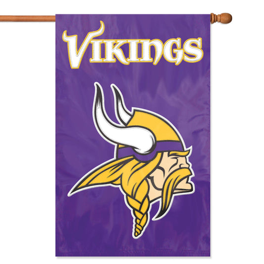 Minnesota Vikings Applique/Embroidered Double Sided House Flag with Sleeve & Hang Tabs for Hanging as a House Flag or on a Wall/Door; 420 Denier Nylon -