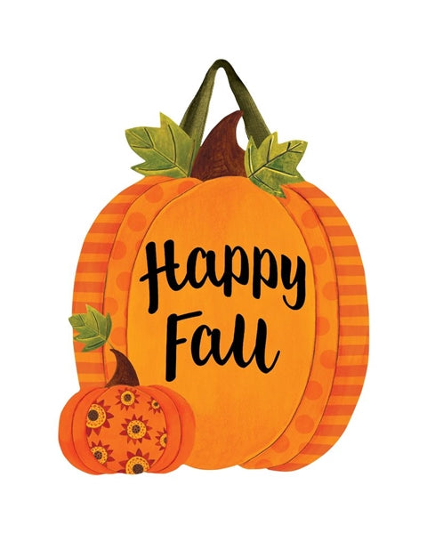 Happy Fall Patterned Pumpkins Door Decor; PVC 18.5"Lx15.75"W
