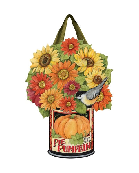 "Pumpkin Can Flowers" Door Decor; PVC 18.75"Lx14.75"W