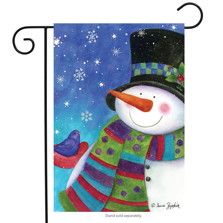 Festive Winter Snowman Printed Seasonal Garden Flag; Polyester