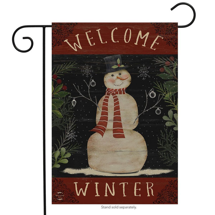 "Welcome Winter Snowman" Printed Seasonal Garden Flag; Polyester