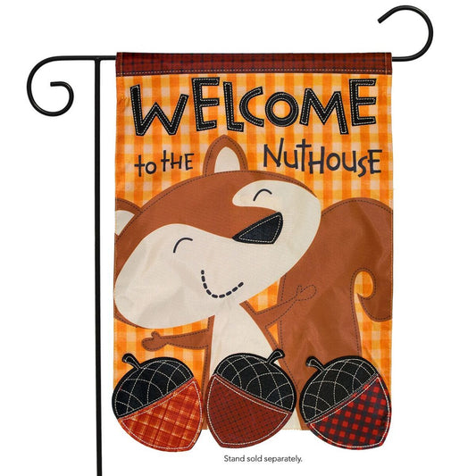"Welcome to the Nut House" Applique Seasonal Garden Flag; Polyester