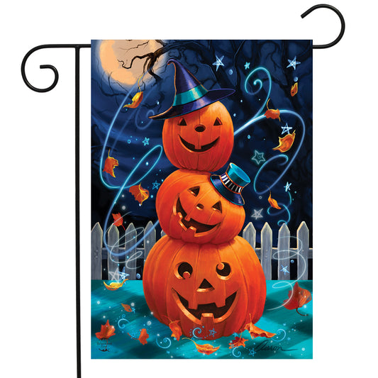 Halloween Pumpkin Stack Printed Garden Flag; Polyester 12.5"x18"