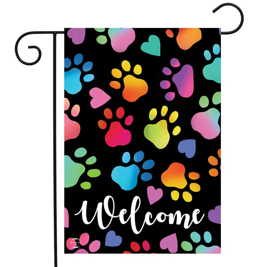 Rainbow Pawprints Printed Garden Flag; Polyester 12.5"x18"