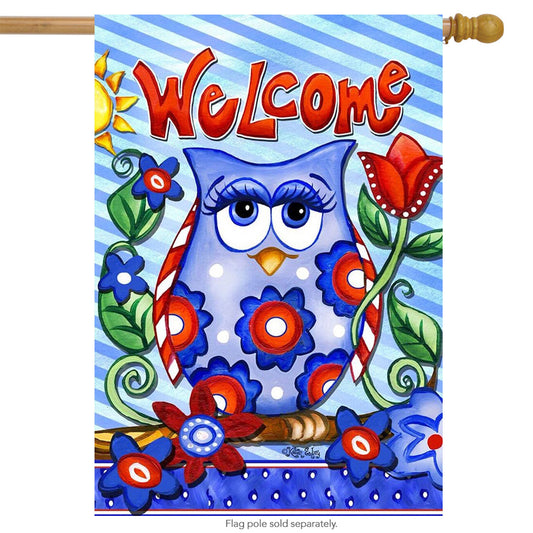 Owl Welcome Printed Seasonal House Flag; Polyester