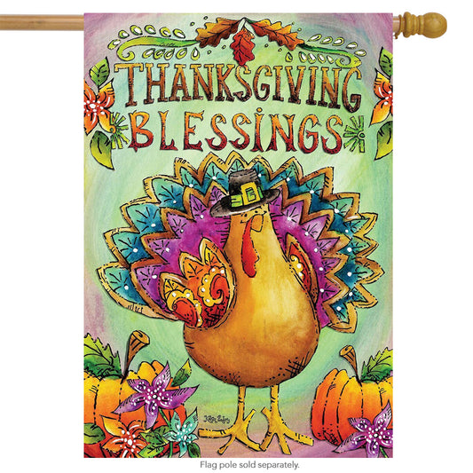 Many Thanksgiving Blessings House Flag