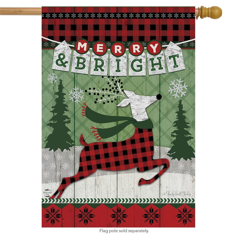 Merry & Bright Reindeer House Flag