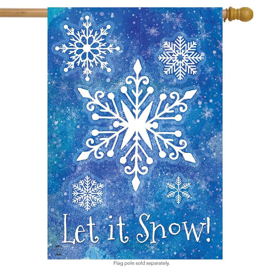 "Let it Snow Snowflakes" Printed Seasonal House Flag; Polyester
