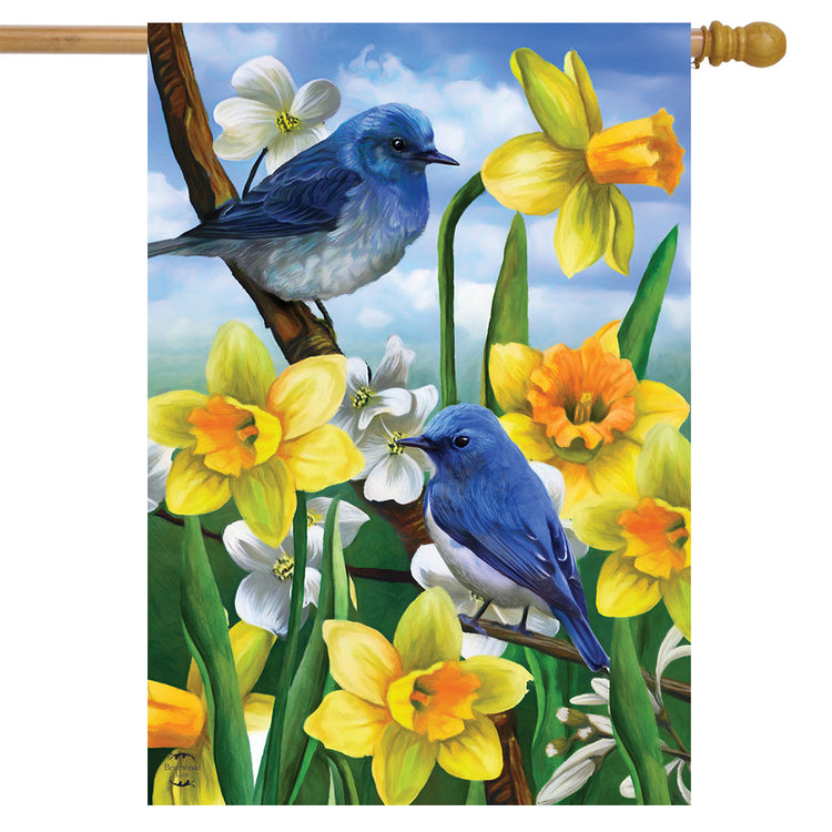 Bluebirds and Daffodils Printed House Flag; Polyester 28"x40"