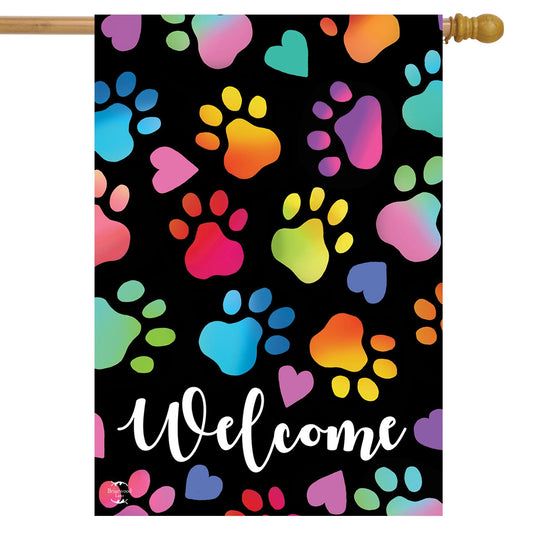 Rainbow Pawprints Printed House Flag; Polyester 28"x40"