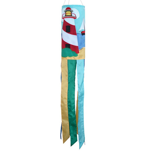 "Lighthouse & Boat" Applique Windsock; Polyester