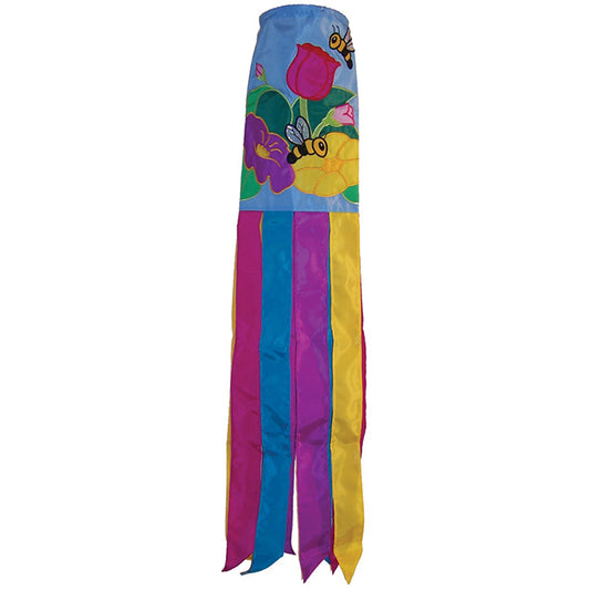 40" Floral Bees Applique Tube Windsock